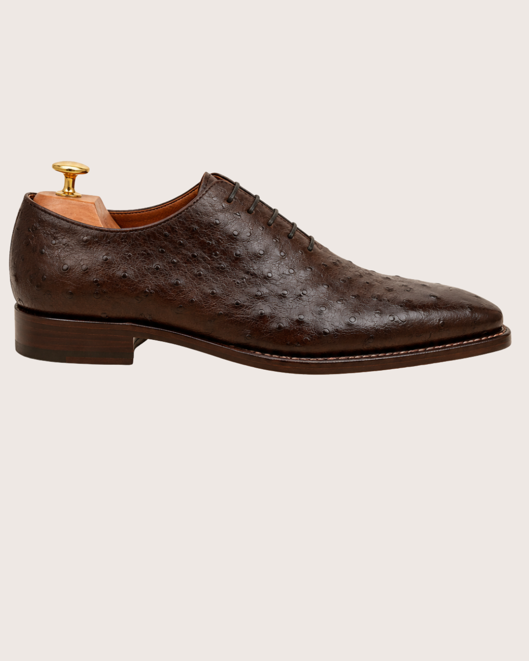 Dark brown ostrich skin wholecut oxford