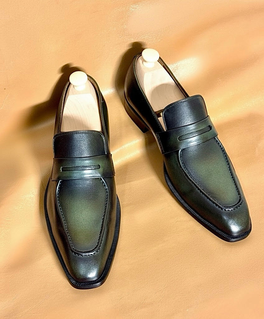 Olive Green penny loafers