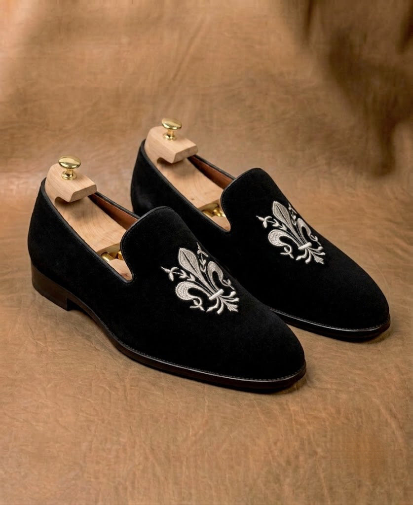 Suede Leather Embroidery Loafers