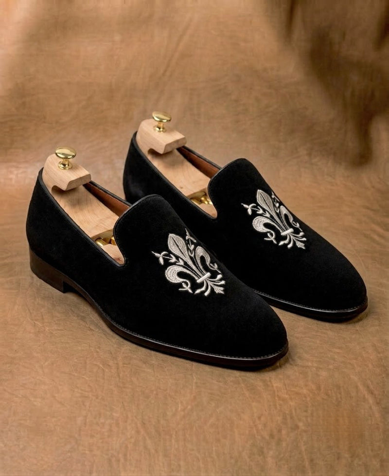 Suede Leather Embroidery Loafers