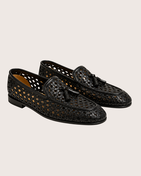 Black Intrecciato tassel loafers