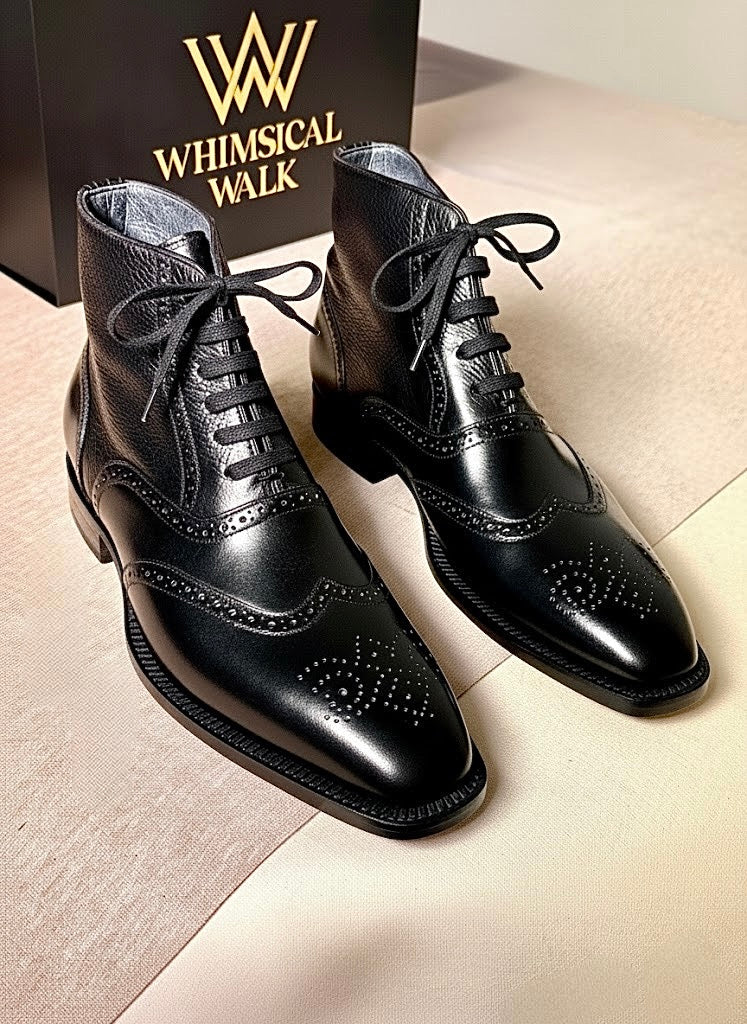 Black wingtip boots