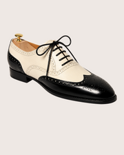 Black & White Wingtip Oxford Shoes for Men