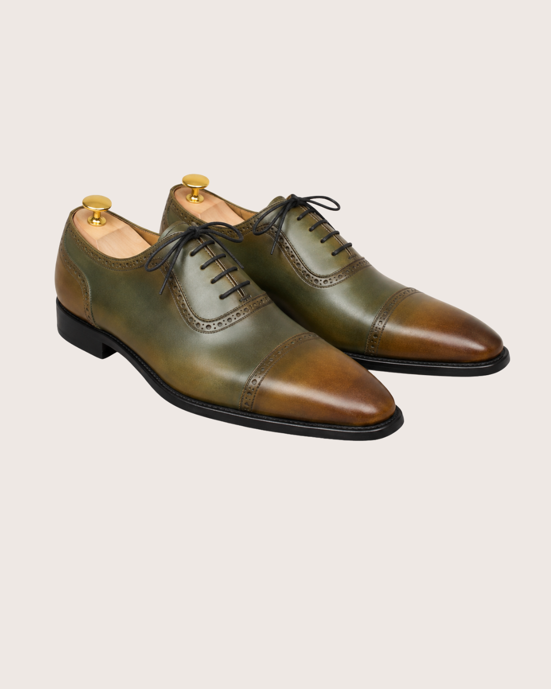 Green and brown patina oxford
