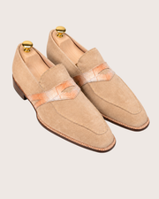 Beige suede penny loafer