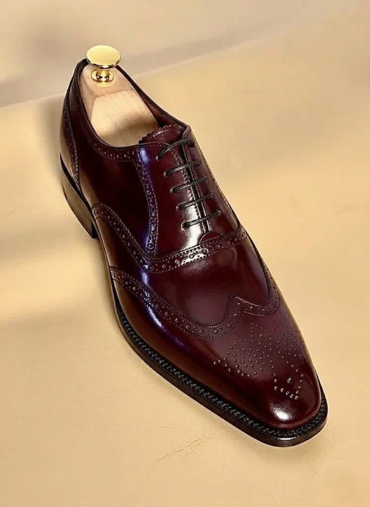 Burgundy Wingtip Oxford Shoes for Men | Handmade Brogues A-32