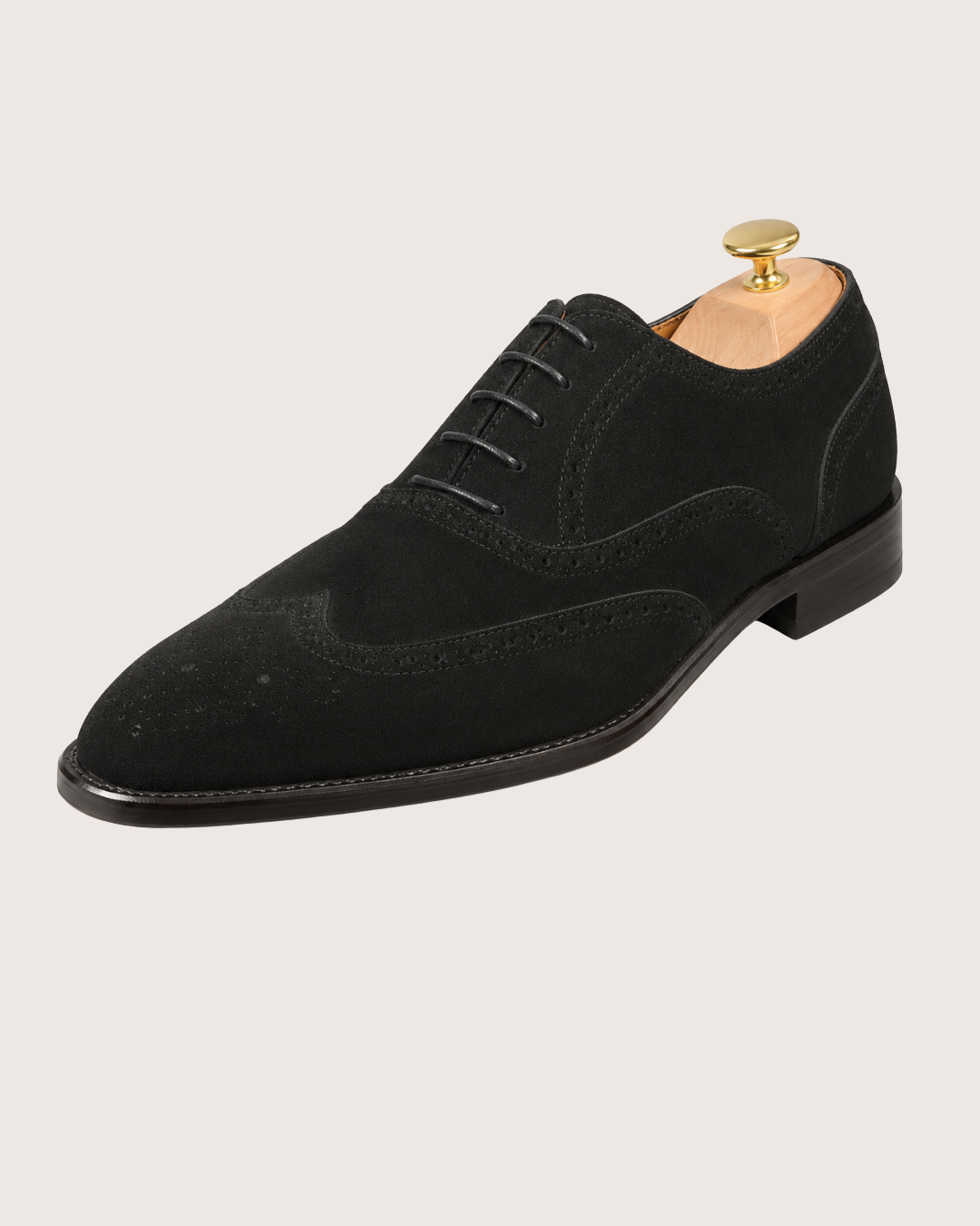 Black suede leather wingtip oxford