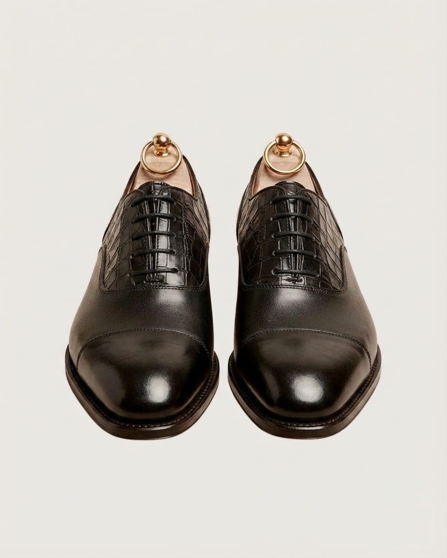 Black Crocodile cap-toe Oxford
