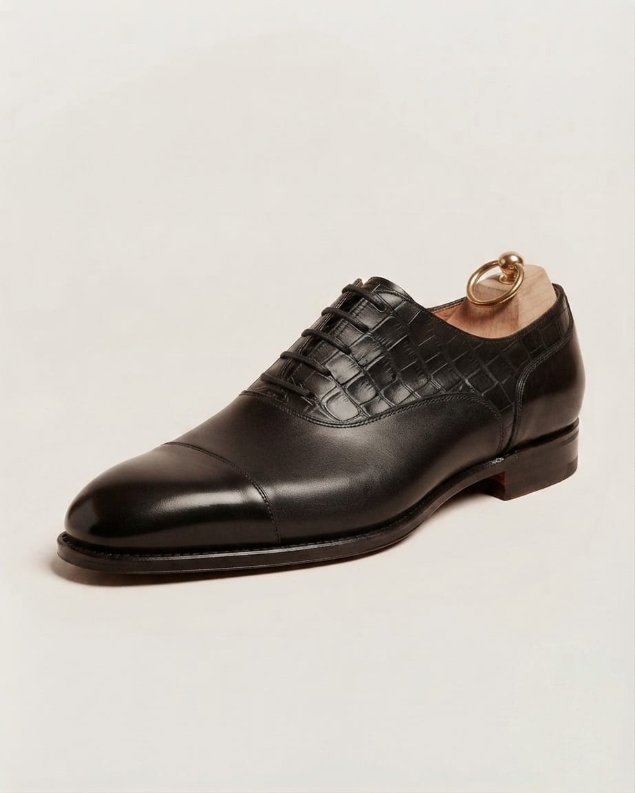 Black Crocodile cap-toe Oxford