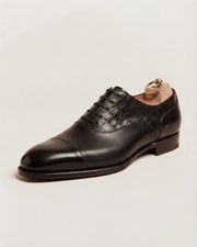 Black Crocodile cap-toe Oxford