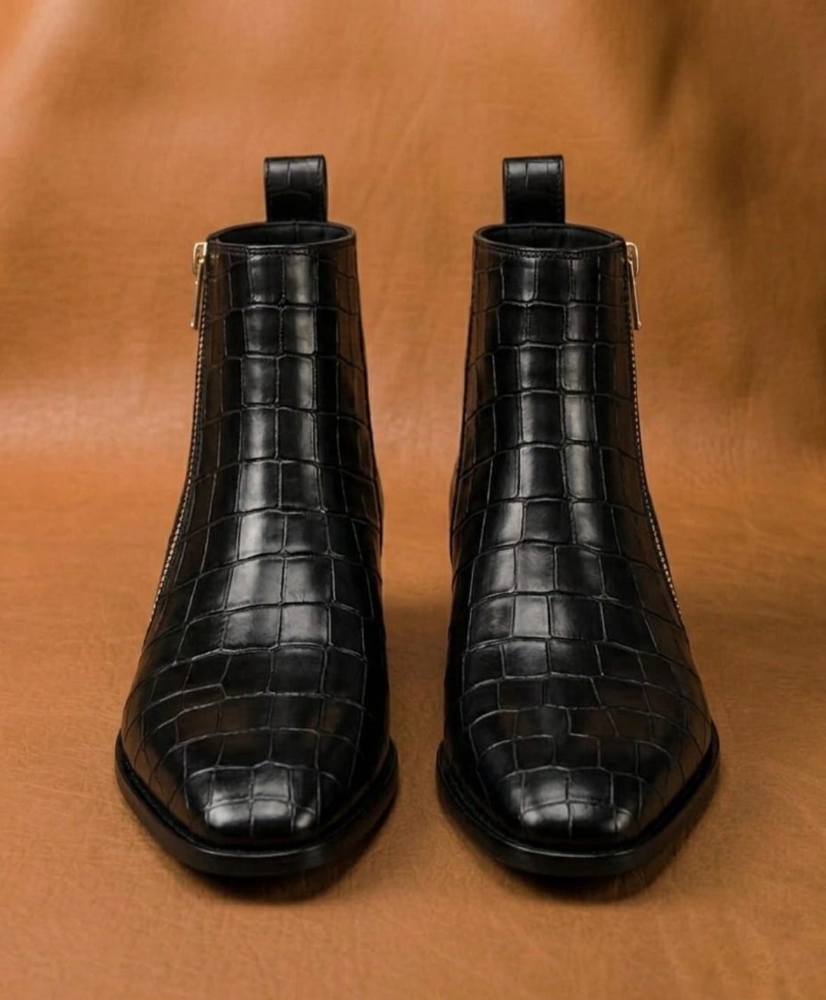 Black crocodile zipper boots