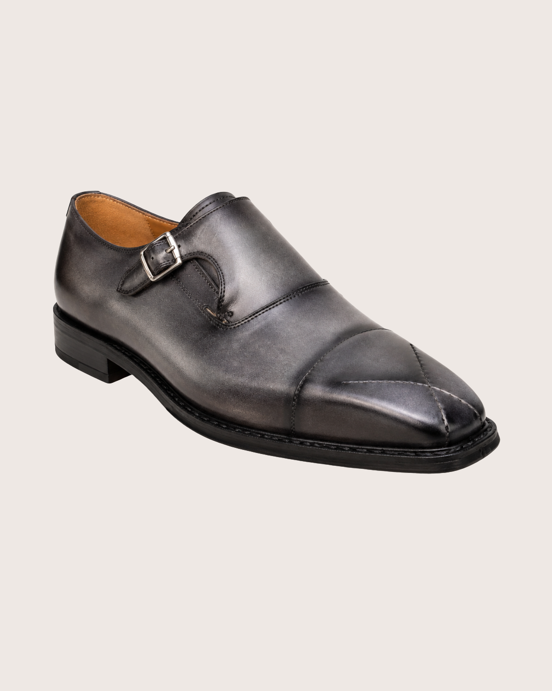 Gray patina cross stitched monkstrap
