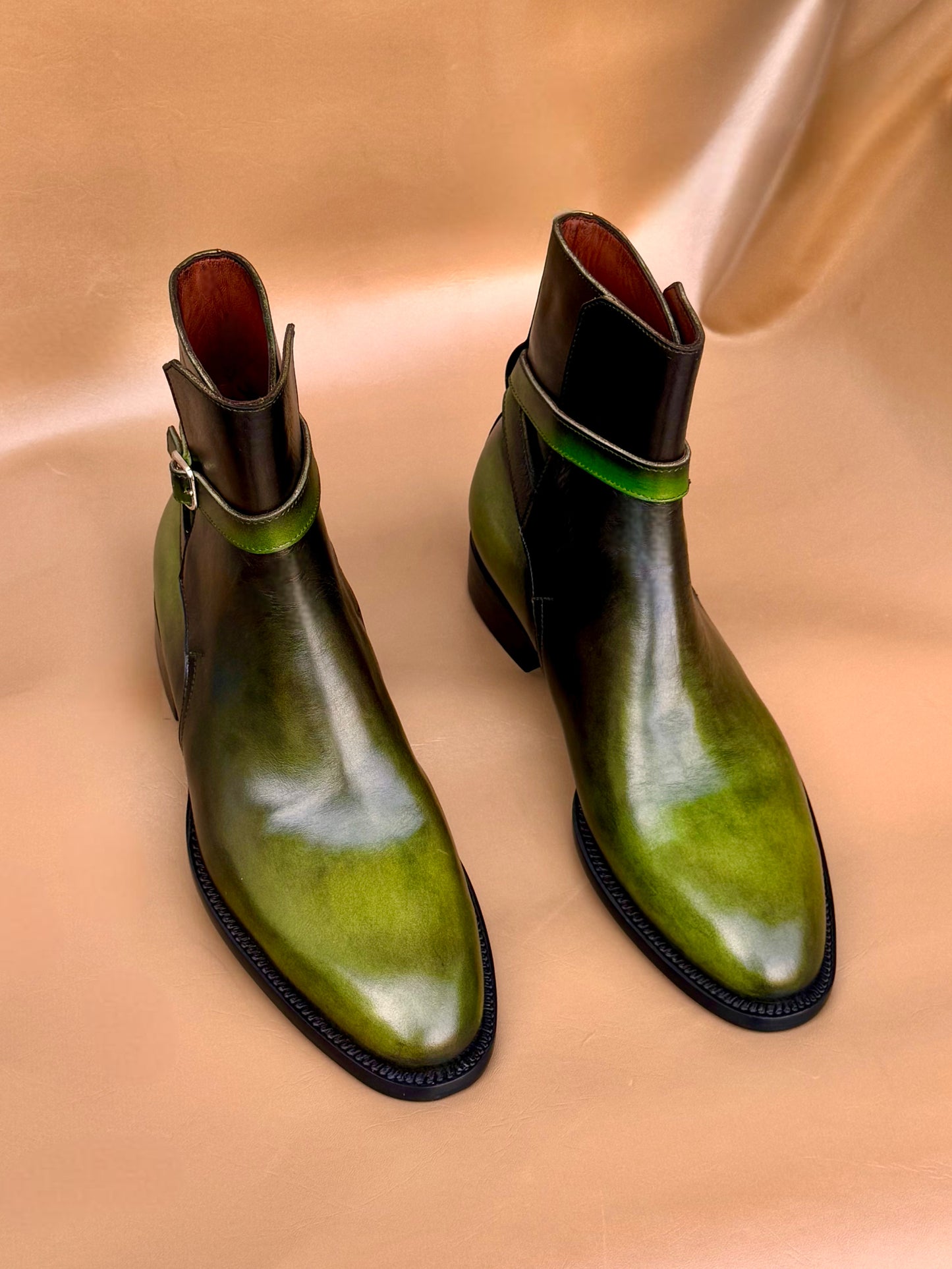Green and brown patina jodhpur boots