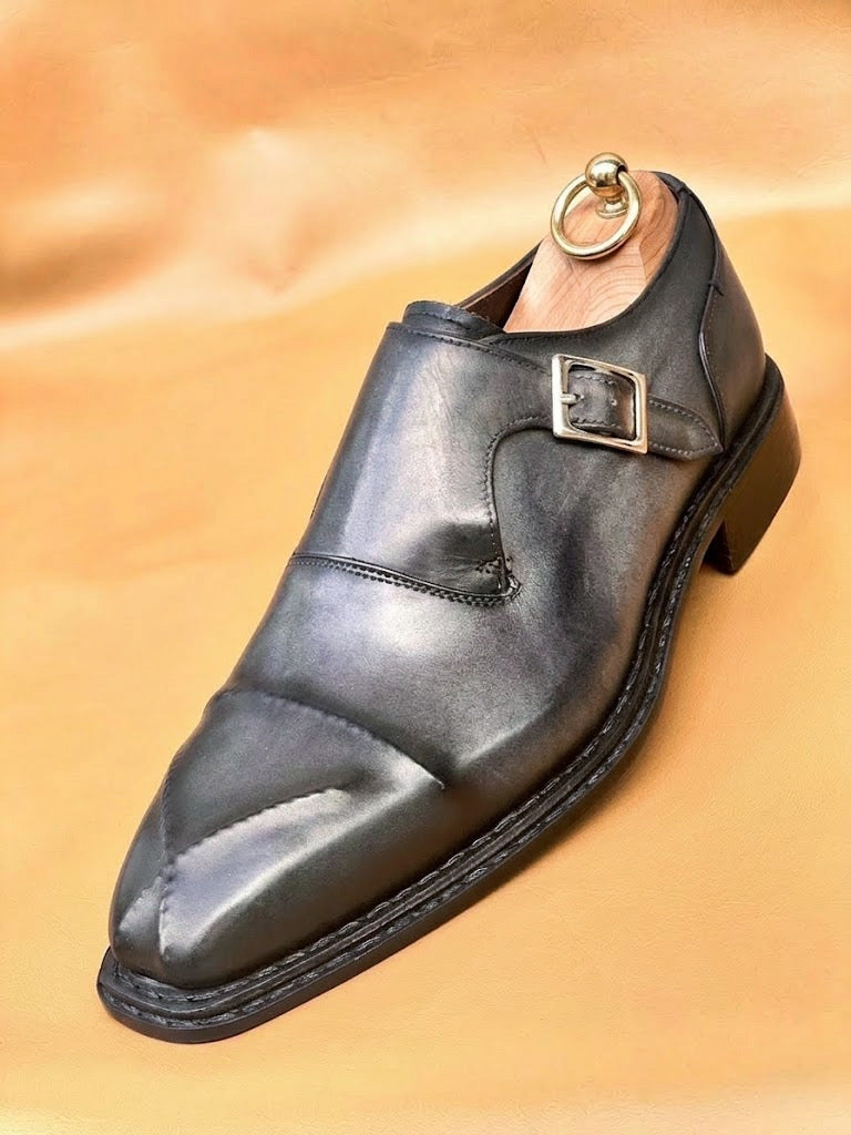 Gray patina cross stitched monkstrap