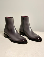 Men's Grey Patina Zip Boots, Hand Painted
