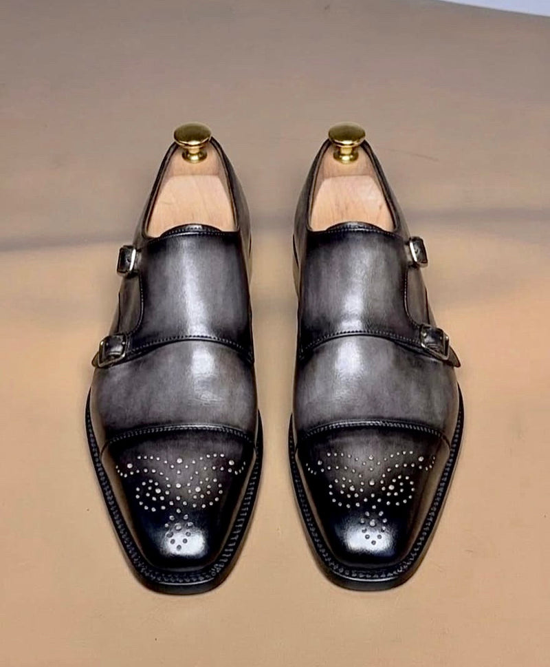 Gray patine monkstrap