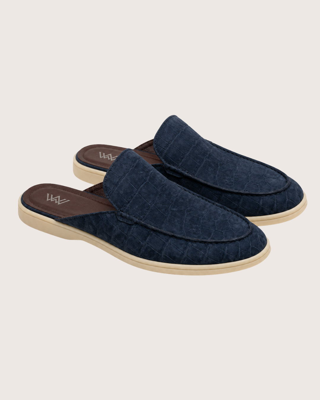 Navy blue Nubuck Crocodile Mule