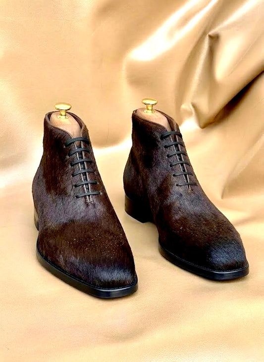 Brown horse skin chukka boots