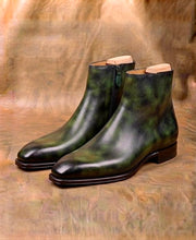 Olive Green Patina Zipper Boots