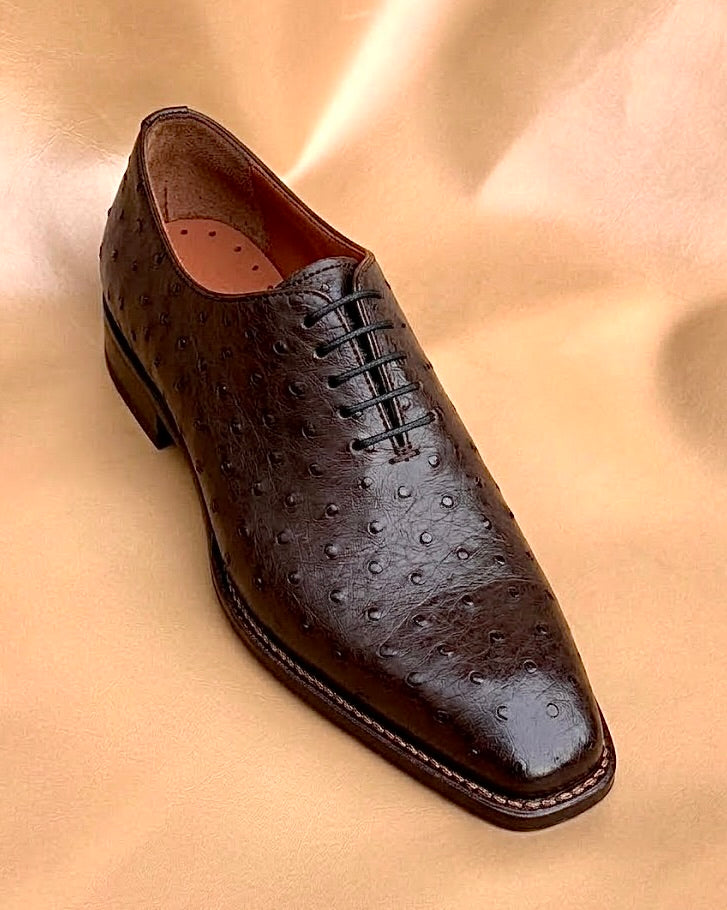 Dark brown ostrich skin wholecut oxford