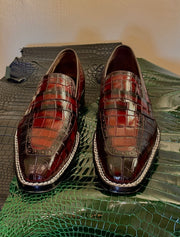 Burgundy Norwegian stitched penny loafers