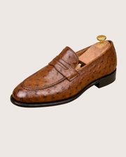 Brown ostrich skin loafers