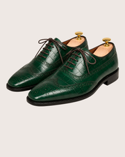 Green crocodile wingtip oxford