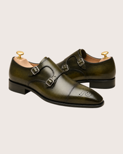 Olive green patina monkstrap