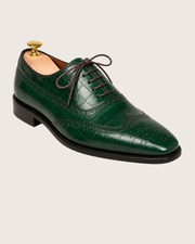 Green crocodile wingtip oxford