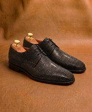 gray stingray texture derby shoes for men, handmade