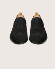 Black suede leather wingtip oxford