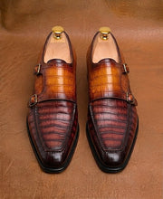 Patina crocodile double monkstrap