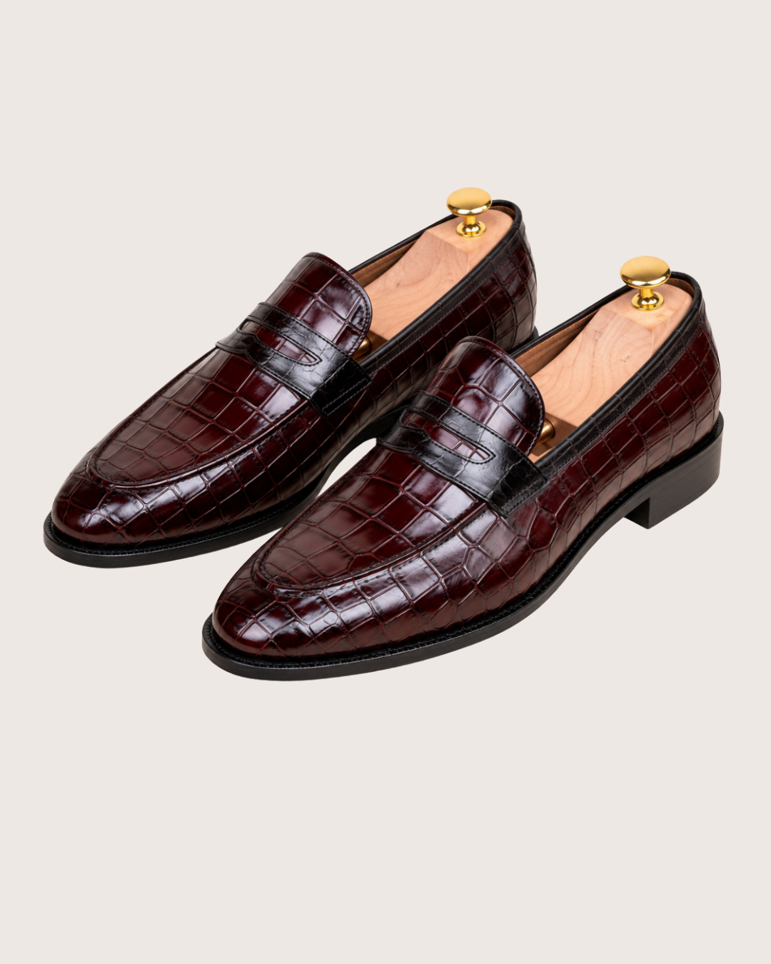 Burgundy crocodile penny loafer