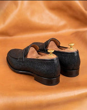 black stingray texture penny loafers for men, handmade