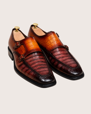 Patina crocodile double monkstrap