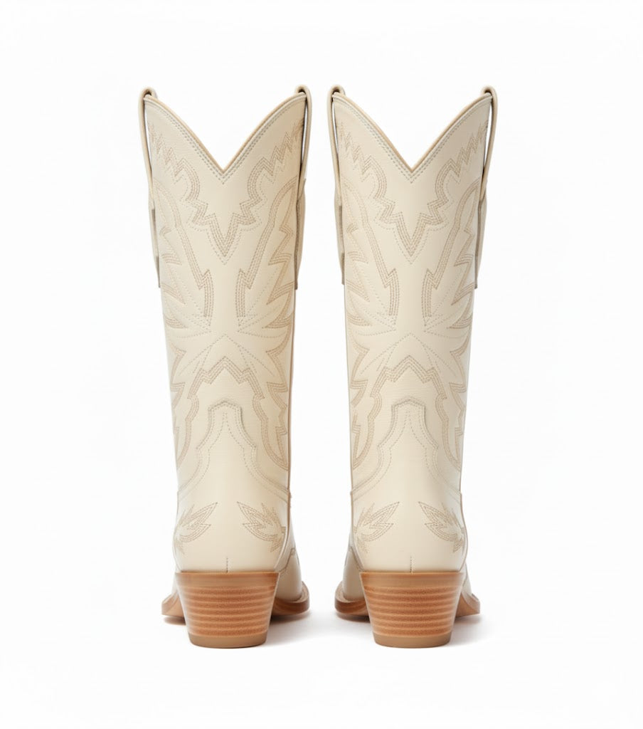 Neutral Ivory Western Boots Square Toe Boot