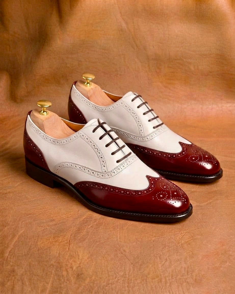 Burgundy spectator wingtip oxford