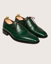 Green crocodile wingtip oxford