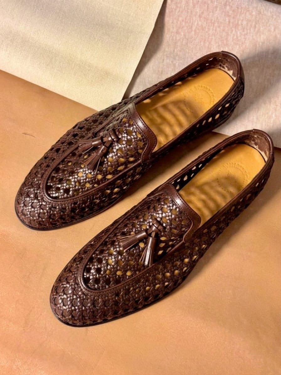 Brown Intrecciato tassel loafers