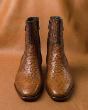 tan ostrich texture zipper boots for men, embossed calf, handmade