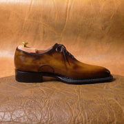 Tan burnished toe triple welt oxford