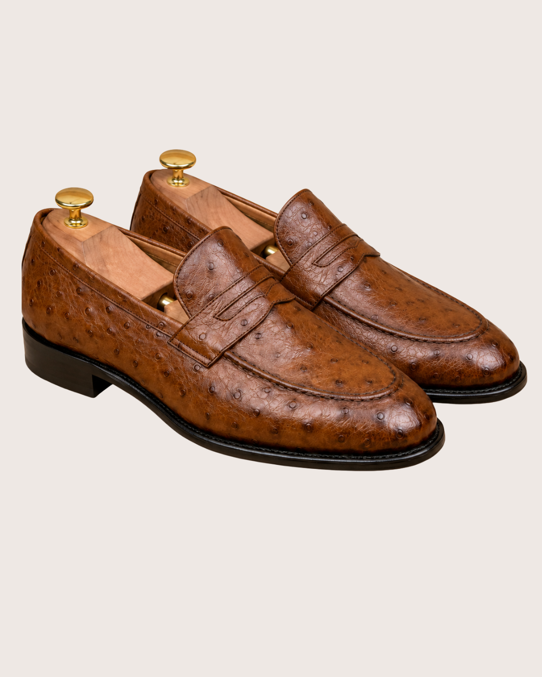 Brown ostrich skin loafers