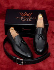 Black tassels loafers with belt