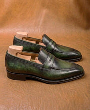 Olive Green Penny Loafers for Men