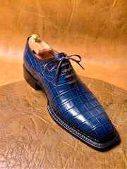 Blue crocodile skin triple welt oxford
