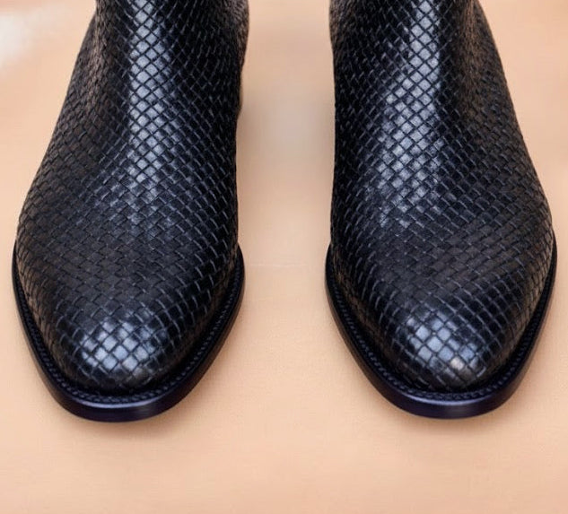 Black woven boots