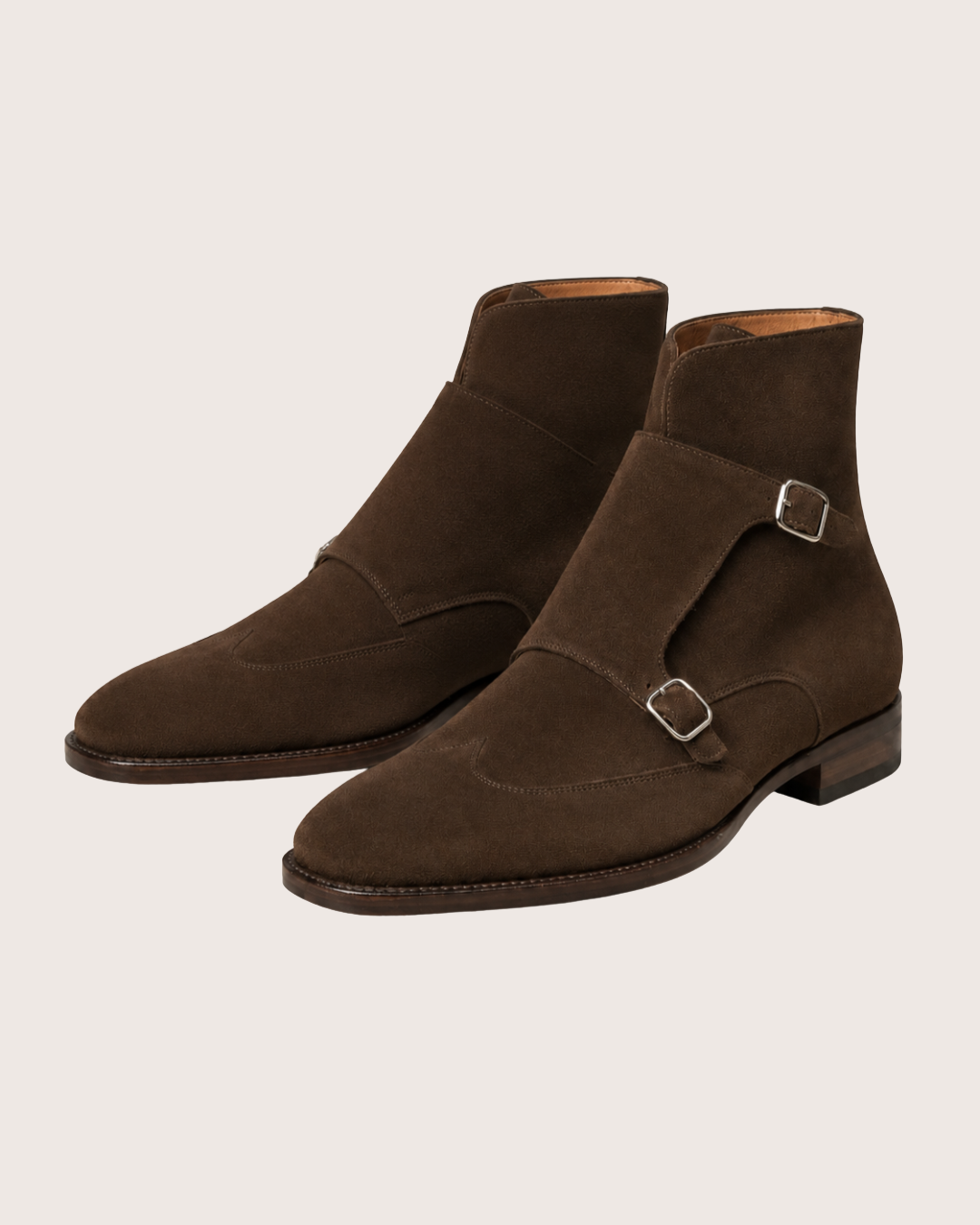 Dark brown suede monkstrap boots
