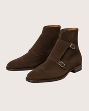 Dark brown suede monkstrap boots