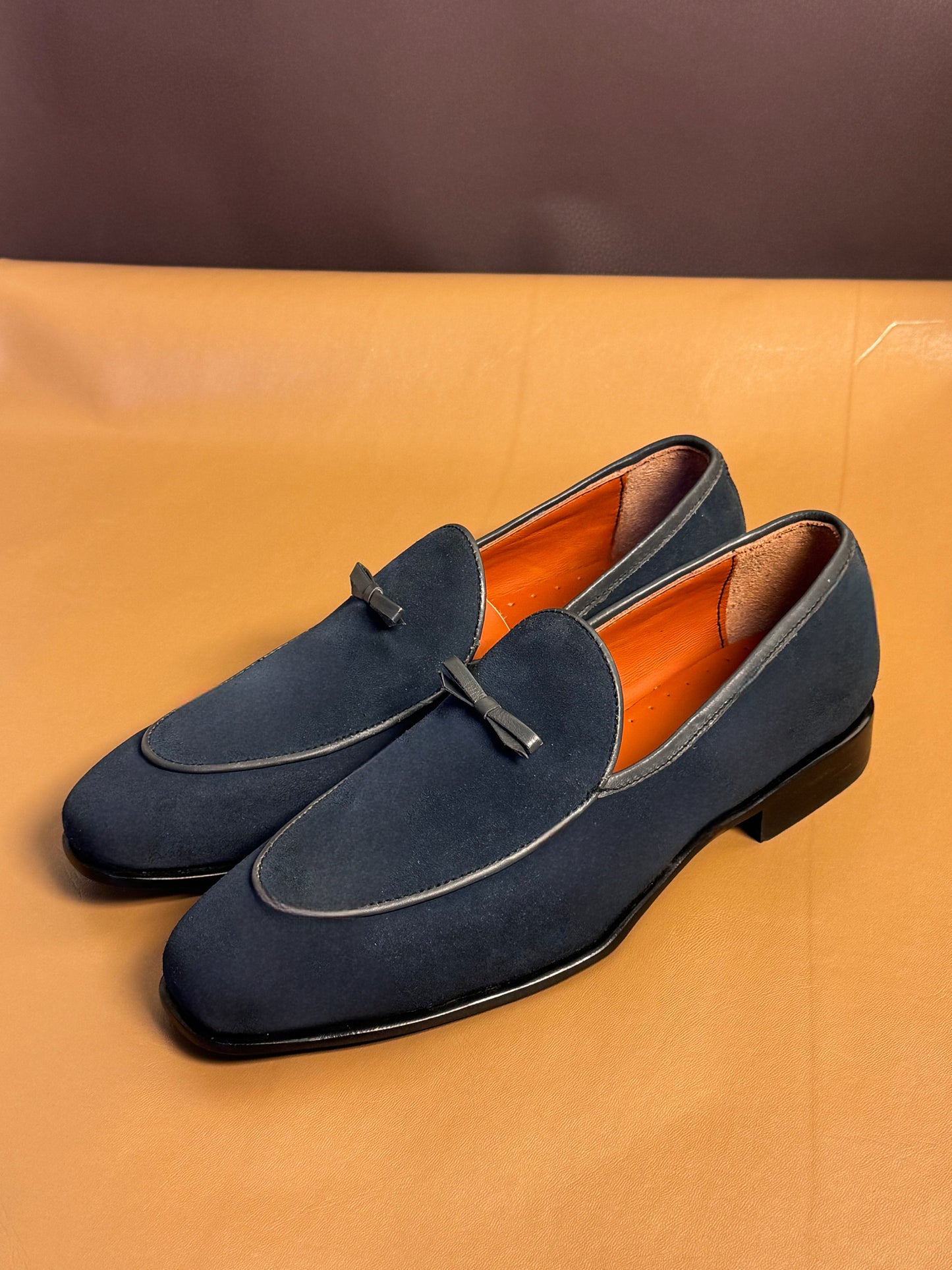 Blue bow loafers