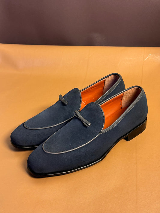 Blue bow loafers